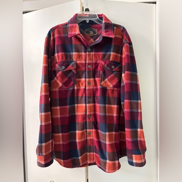 Freedom Foundry NWT Mens Plush Plaid Fleece Shirt, Picante Red & Orange, XL - Picture 3 of 10